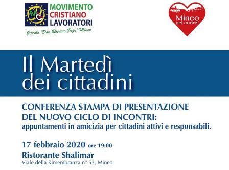 “Il Martedì dei cittadini”, appuntamento con i  menenini, promosso dal MCL "Pepe" di Mineo